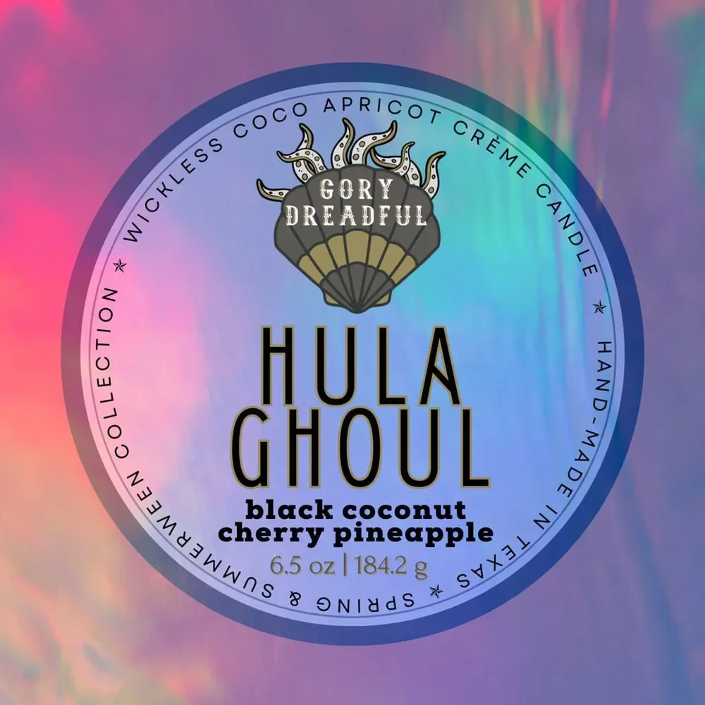 Hula Ghoul Luxury Wickless Candle: Black Coconut & Cherry Pineapple Scent